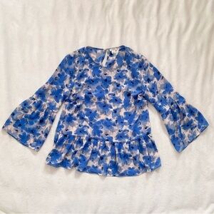 NWOT J. Crew Watercolor Floral Belle Peplum Silky/Chiffon Blouse
